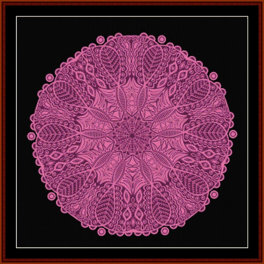Pink mandala Counted Cross Stitch Pattern by Cross Stitch Collectibles on a black background