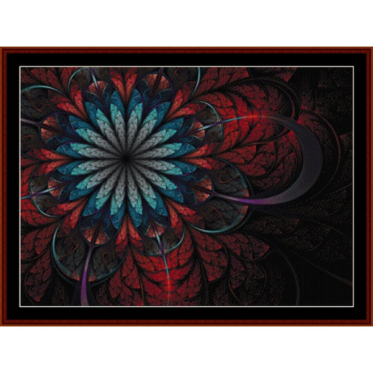 Counted Cross Stitch Pattern by Cross Stitch Collectibles of a colorful abstract design with red, blue, and black colors.