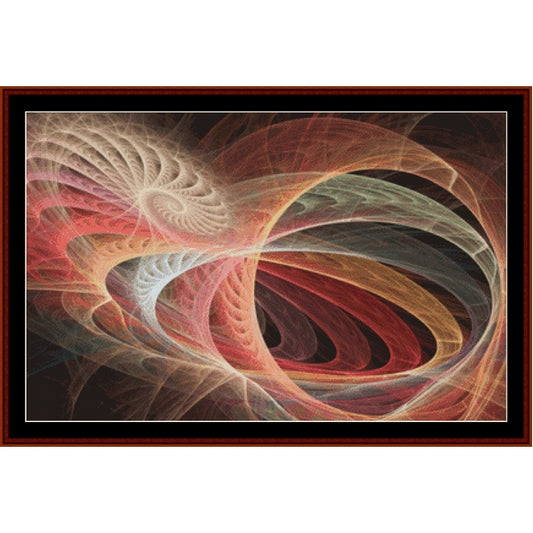 Abstract fractal Counted Cross Stitch Pattern by Cross Stitch Collectibles with swirling patterns in red, orange, and brown