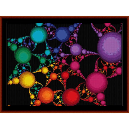 Colorful fractal Counted Cross Stitch Pattern by Cross Stitch Collectibles with spherical shapes on a black background