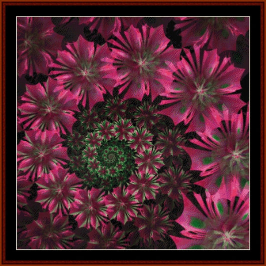 Mandala Counted Cross Stitch Pattern by Cross Stitch Collectibles with pink and green flowers 