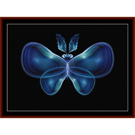 Blue butterfly Counted Cross Stitch Pattern by Cross Stitch Collectibles on a black background