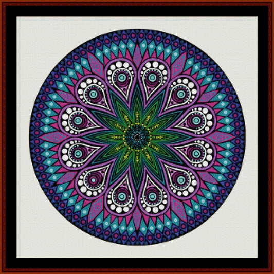 Colorful mandala Counted Cross Stitch Pattern by Cross Stitch Collectibles on a white background 