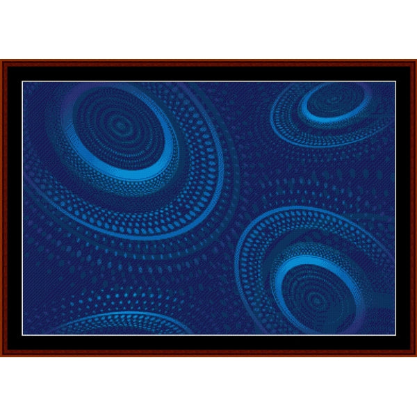 Abstract blue circular Counted Cross Stitch Pattern by Cross Stitch Collectibles on a dark background