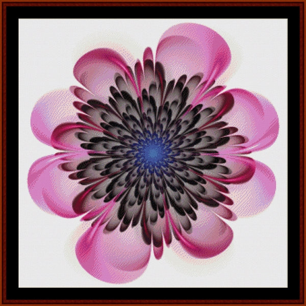 Counted Cross Stitch Pattern by Cross Stitch Collectibles of a pink and black flower-like design on a white background