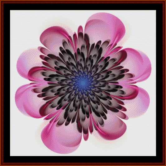 Counted Cross Stitch Pattern by Cross Stitch Collectibles of a pink and black flower-like design on a white background