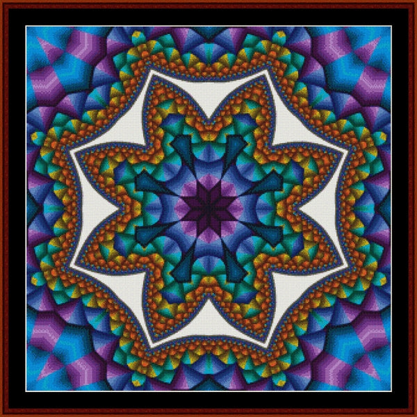 Colorful geometric Counted Cross Stitch Pattern by Cross Stitch Collectibles with a star-like design
