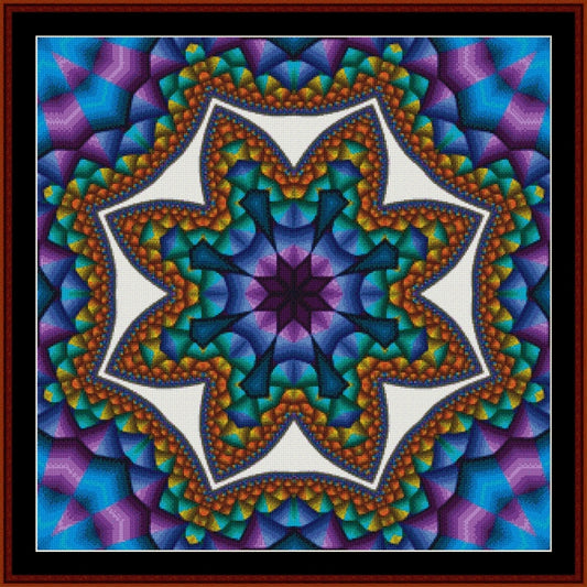 Colorful geometric Counted Cross Stitch Pattern by Cross Stitch Collectibles with a star-like design