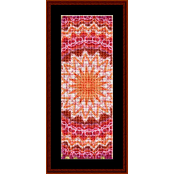 Counted Cross Stitch Pattern Bookmark by Cross Stitch Collectibles with a geometric pattern in red, orange, and white