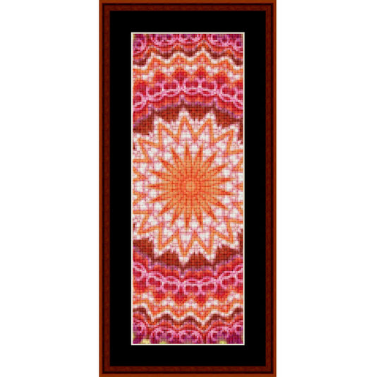 Counted Cross Stitch Pattern Bookmark by Cross Stitch Collectibles with a geometric pattern in red, orange, and white