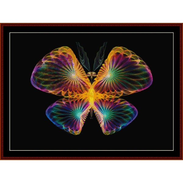 Colorful butterfly Counted Cross Stitch Pattern by Cross Stitch Collectibles on a black background