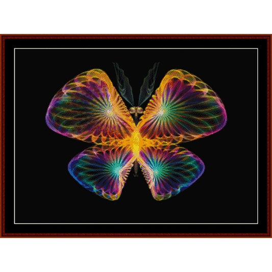 Colorful butterfly Counted Cross Stitch Pattern by Cross Stitch Collectibles on a black background