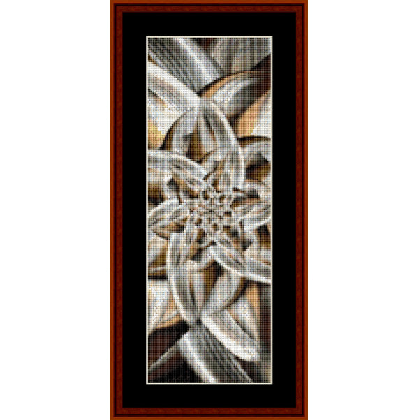 Abstract Counted Cross Stitch Pattern by Cross Stitch Collectibles with swirling patterns in white, beige and gold