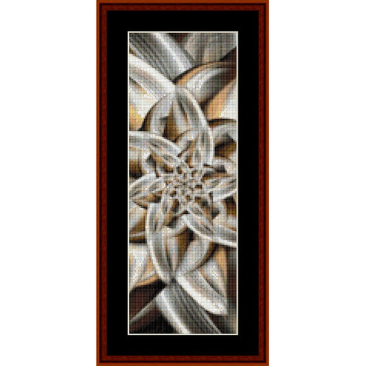 Abstract Counted Cross Stitch Pattern by Cross Stitch Collectibles with swirling patterns in white, beige and gold