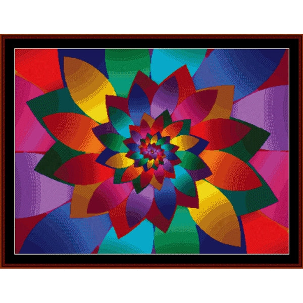 Colorful abstract Counted Cross Stitch Pattern by Cross Stitch Collectibles with a petal spiral pattern