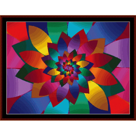 Colorful abstract Counted Cross Stitch Pattern by Cross Stitch Collectibles with a petal spiral pattern