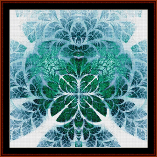 Decorative Counted Cross Stitch Pattern by Cross Stitch Collectibles with green and blue colors on a white background