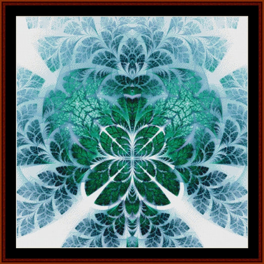 Decorative Counted Cross Stitch Pattern by Cross Stitch Collectibles with green and blue colors on a white background