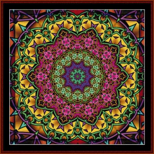 Colorful mandala Counted Cross Stitch Pattern by Cross Stitch Collectibles with intricate patterns in a square frame