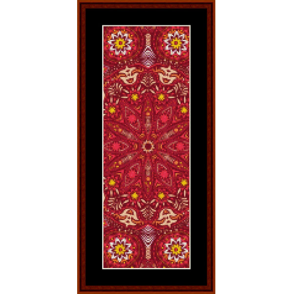 Counted Cross Stitch Pattern by Cross Stitch Collectibles with floral patterns on a red background