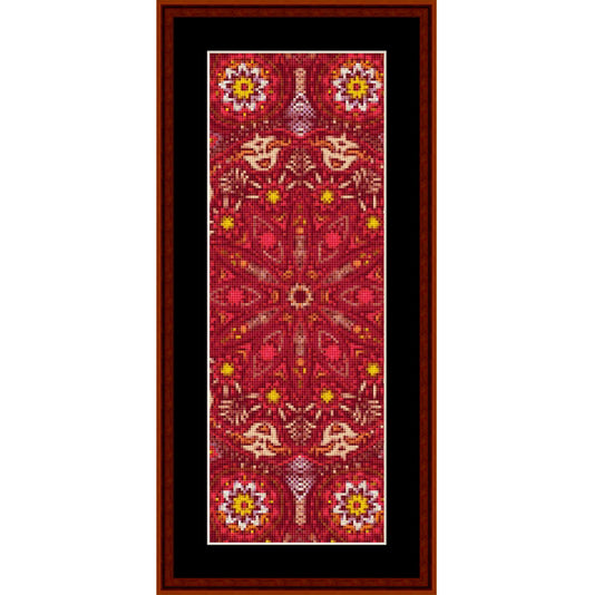 Counted Cross Stitch Pattern by Cross Stitch Collectibles with floral patterns on a red background