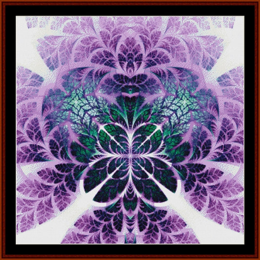 Mandala Counted Cross Stitch Pattern by Cross Stitch Collectibles with purple and green colors on a white background