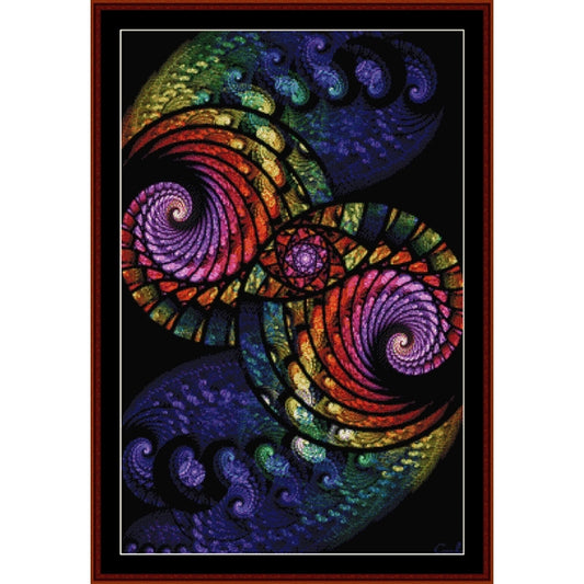 Colorful spiral Counted Cross Stitch Pattern by Cross Stitch Collectibles on a black background