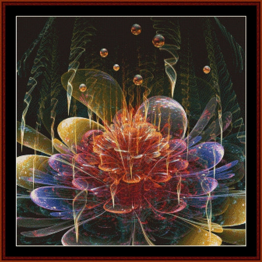 Colorful abstract flower-like Counted Cross Stitch Pattern by Cross Stitch Collectibles with a dark background
