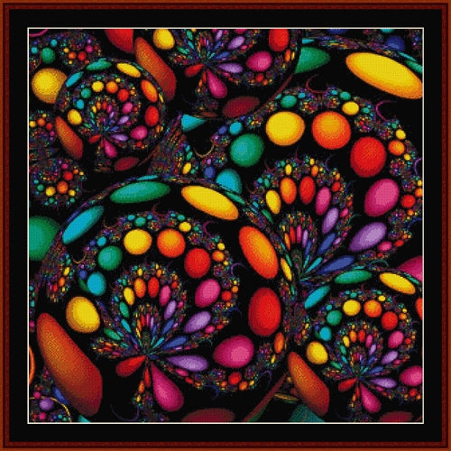 Colorful abstract Counted Cross Stitch Pattern by Cross Stitch Collectibles with vibrant colors on a black background