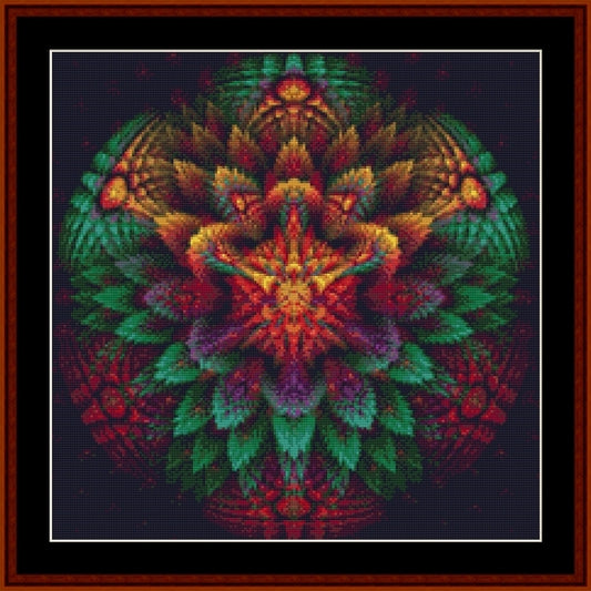Colorful mandala Counted Cross Stitch Pattern by Cross Stitch Collectibles with intricate patterns on a dark background