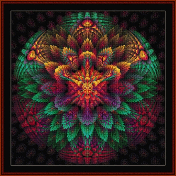 Colorful mandala Counted Cross Stitch Pattern by Cross Stitch Collectibles with intricate patterns on a dark background