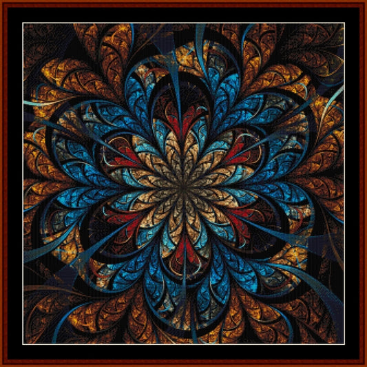 Mandala Counted Cross Stitch Pattern by Cross Stitch Collectibles with blue and orange colors
