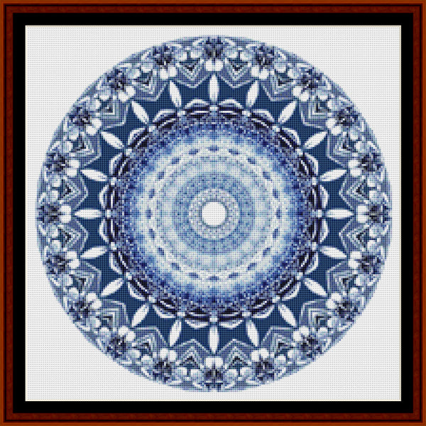 Blue and white mandala Counted Cross Stitch Pattern by Cross Stitch Collectibles