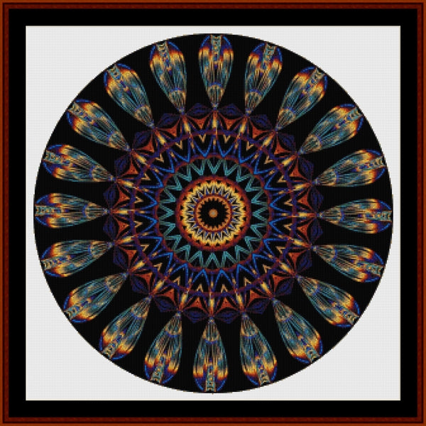Mandala Counted Cross Stitch Pattern by Cross Stitch Collectibles with colorful patterns on a black background