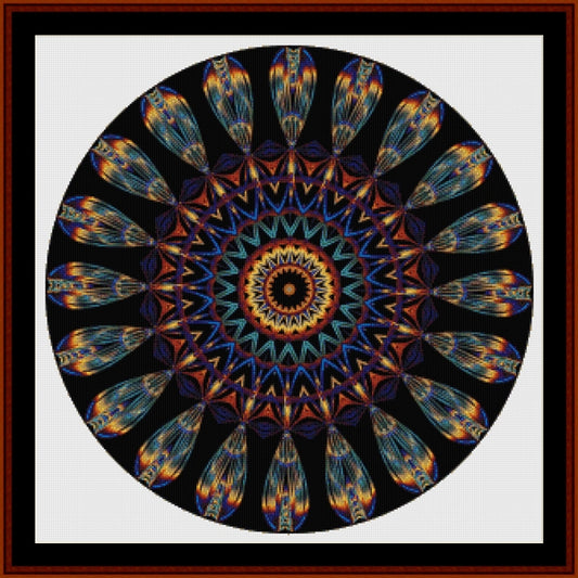 Mandala Counted Cross Stitch Pattern by Cross Stitch Collectibles with colorful patterns on a black background