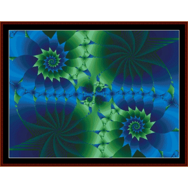 Counted Cross Stitch Pattern by Cross Stitch Collectibles of a blue and green fractal design.