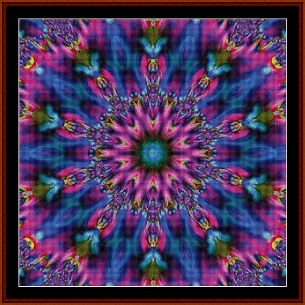Colorful mandala Counted Cross Stitch Pattern by Cross Stitch Collectibles with pink and blue hues