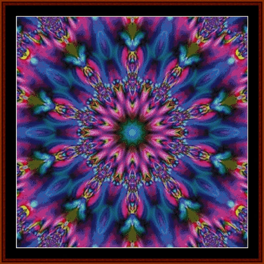 Colorful mandala Counted Cross Stitch Pattern by Cross Stitch Collectibles with pink and blue hues