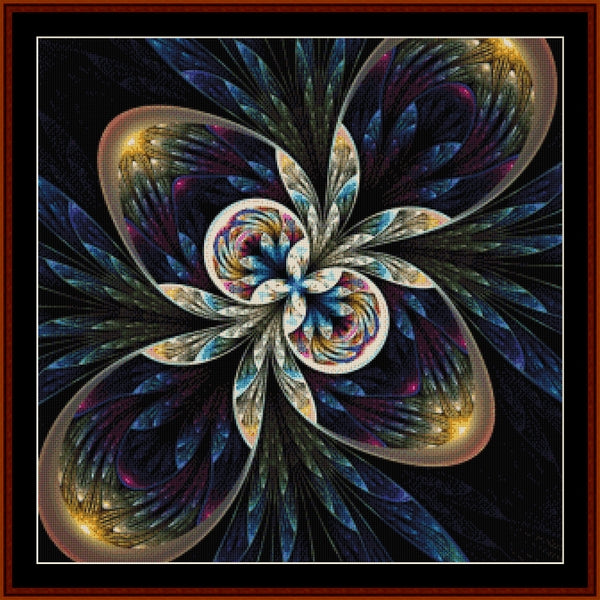 Colorful fractal Counted Cross Stitch Pattern by Cross Stitch Collectibles with a dark background