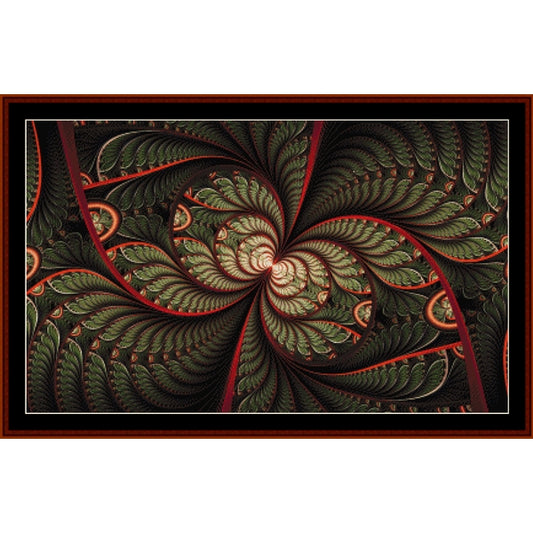 Counted Cross Stitch Pattern by Cross Stitch Collectibles of a detailed, swirling pattern with green and red colors.
