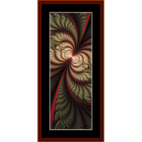 Decorative Counted Cross Stitch Pattern by Cross Stitch Collectibles with a spiral design in red, green, and beige 