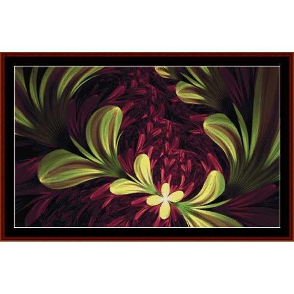 Counted Cross Stitch Pattern by Cross Stitch Collectibles of a vibrant red and green floral design