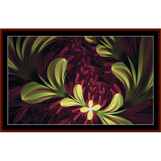 Counted Cross Stitch Pattern by Cross Stitch Collectibles of a vibrant red and green floral design