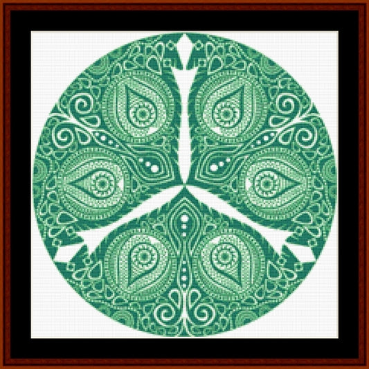 Decorative green and white paisley design in a circular pattern - Counted Cross Stitch Pattern by Cross Stitch Collectibles