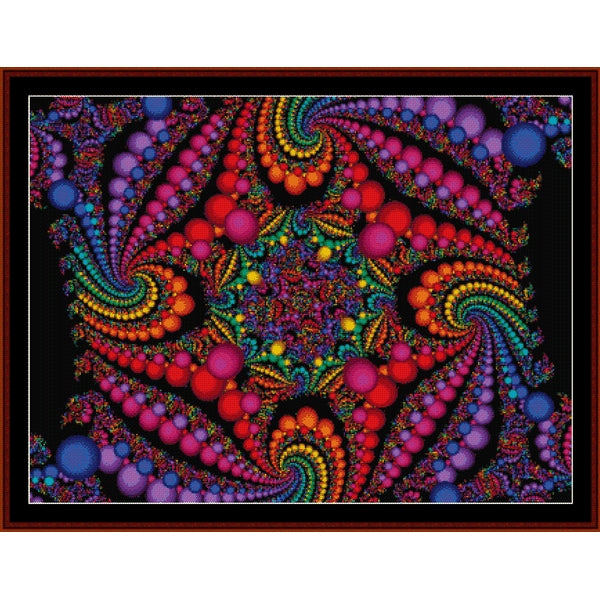 Colorful abstract spiral Counted Cross Stitch Pattern by Cross Stitch Collectibles with a black background