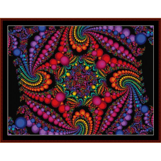Colorful abstract spiral Counted Cross Stitch Pattern by Cross Stitch Collectibles with a black background