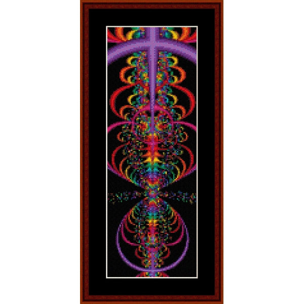 Colorful fractal Counted Cross Stitch Pattern by Cross Stitch Collectibles on a black background 