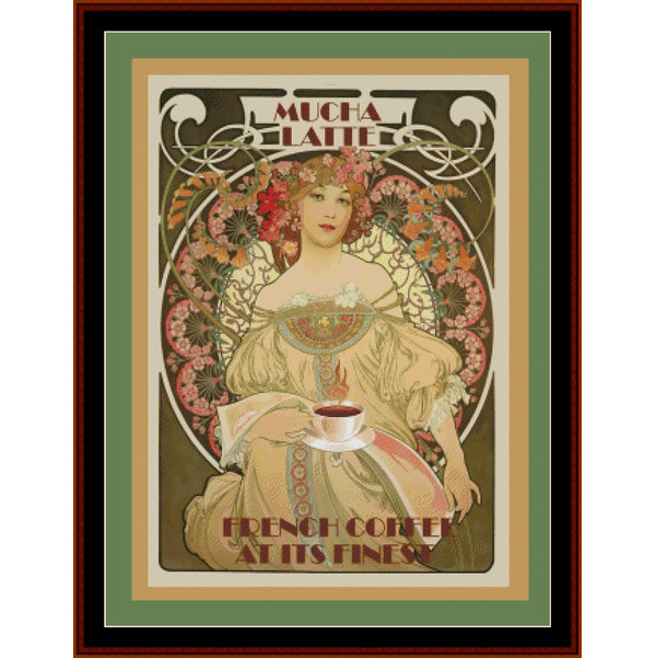 Counted Cross Stitch Pattern: French Coffee at its Finest by Alphonse Mucha - Cross Stitch Collectibles