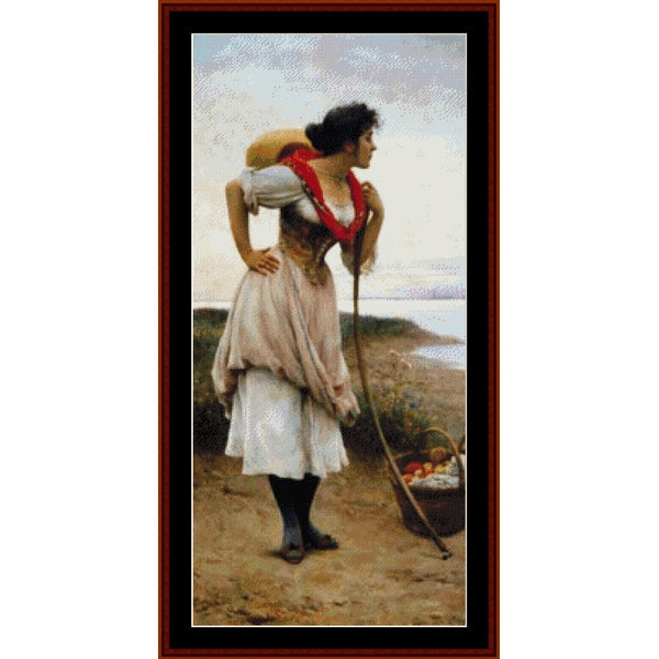 Counted Cross Stitch Pattern by Cross Stitch Collectibles of a woman with a basket and staff in a natural setting