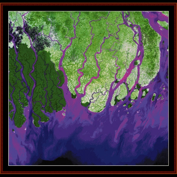Counted Cross Stitch Pattern by Cross Stitch Collectibles - Topographic map with green and purple colors